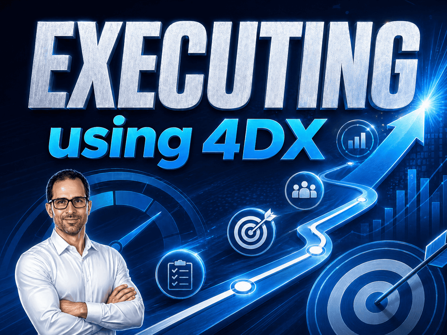 Business professional executing plans using 4DX methodology for effective goal achievement.